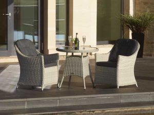 bramblecrest monterey 80cm bistro table with 2 armchairs dove grey X21WMO80RD1 1