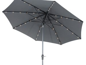Kettler PWS30 183 3.0m wind up parasol with auto tilt and lED lights grey taupe studio tilt