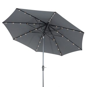 Kettler PWS30 183 3.0m wind up parasol with auto tilt and lED lights grey taupe studio tilt