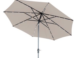 PWS30 184 3.0m wind up parasol with auto tilt and LED lights grey stone tilt STUDIO