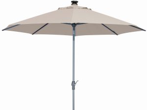 PWS30 927 Parasol 3.0m wind up with auto tilt and LED grey frame and stone canopy STUDIO
