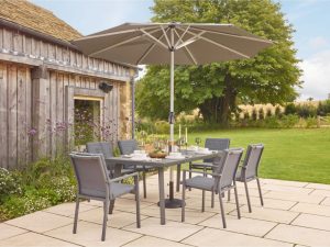 bramblecrest amsterdam 183x96cm rectangle table with 6 chairs parasol and base X23MD183RT1 lifestyle 1