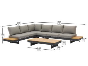 bramblecrest vilamoura square modular sofa with square fsc teak coffee table X22VSMSS2 FSC dimensions 1