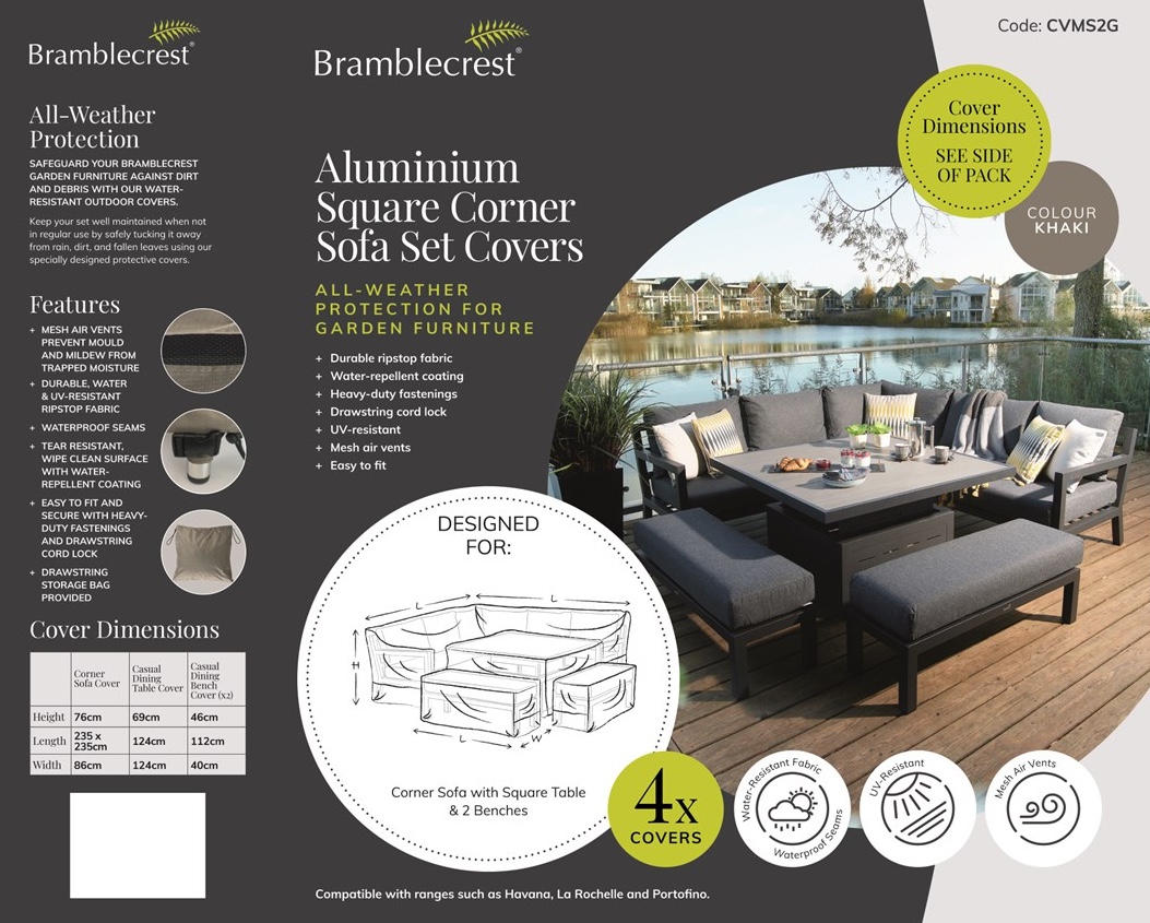 Bramblecrest Aluminium Square Corner Sofa Set Covers - Khaki