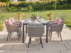 bramblecrest mauritius 164 x 95cm rectangle dining table with 6 chairs & parasol X23AMA164RT1 lifestyle 3