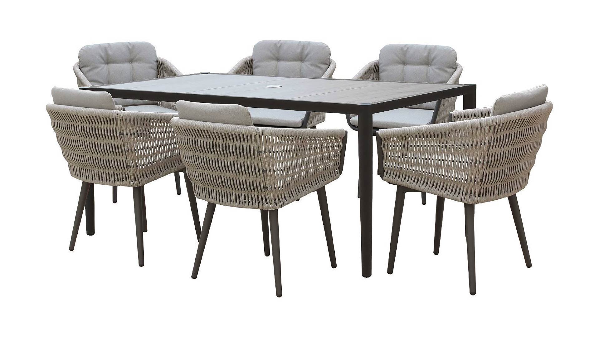 bramblecrest mauritius 164 x 95cm rectangle dining table with 6 chairs & parasol X23AMA164RT1 studio 2