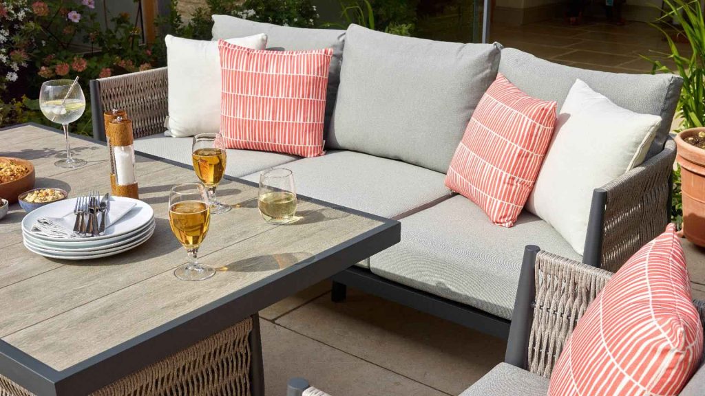 bramblecrest mauritius 3 seat sofa with rectangle adjustable table with ceramic top 2 chairs & bench X23AMACDTS1 lifestyle 3