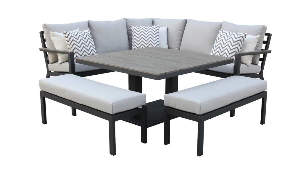 bramblecrest zurich modular sofa with square tree free adjustable piston casual dining table & 2 benches fawn X24AZRCDS2 studio 1