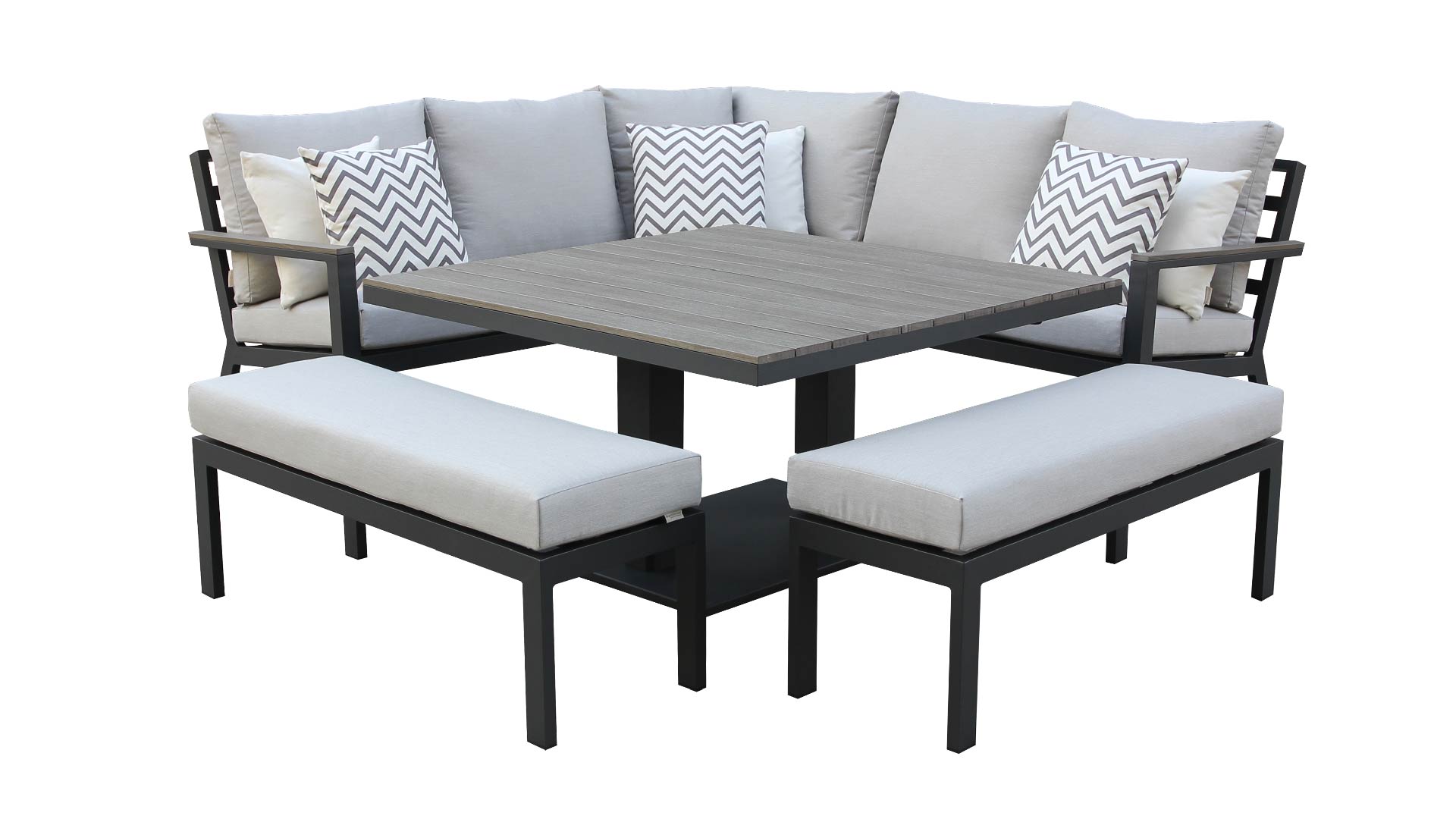 bramblecrest zurich modular sofa with square tree free adjustable piston casual dining table & 2 benches fawn X24AZRCDS2 studio 1