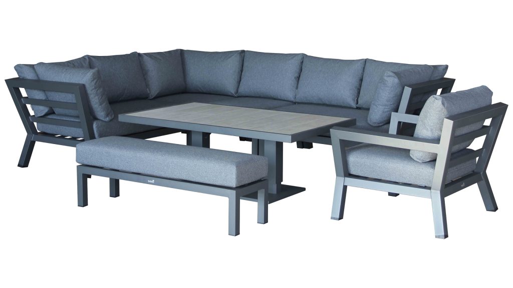 bramblecrest san marino modular l shape sofa with rectangle piston ceramic table bench & chair slate X24ASMRTCDTJ studio 1