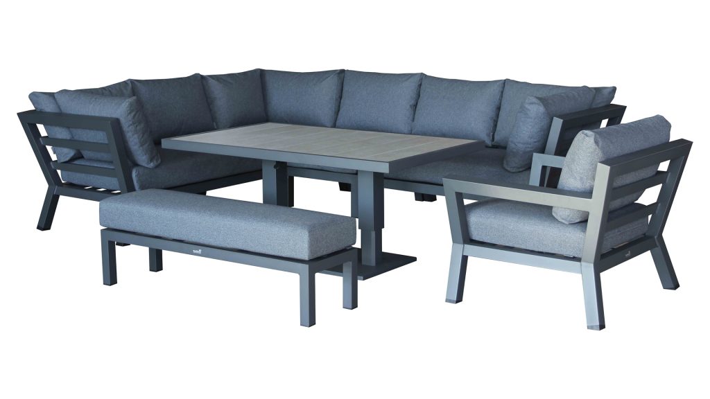 bramblecrest san marino modular l shape sofa with rectangle piston ceramic table bench & chair slate X24ASMRTCDTJ studio 2