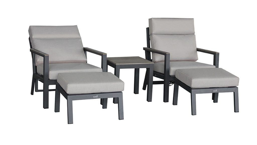 bramblecrest zurich 2 reclining sofa chairs with footstools & tree free high coffee table eco fawn AZRSCS1R studio 1