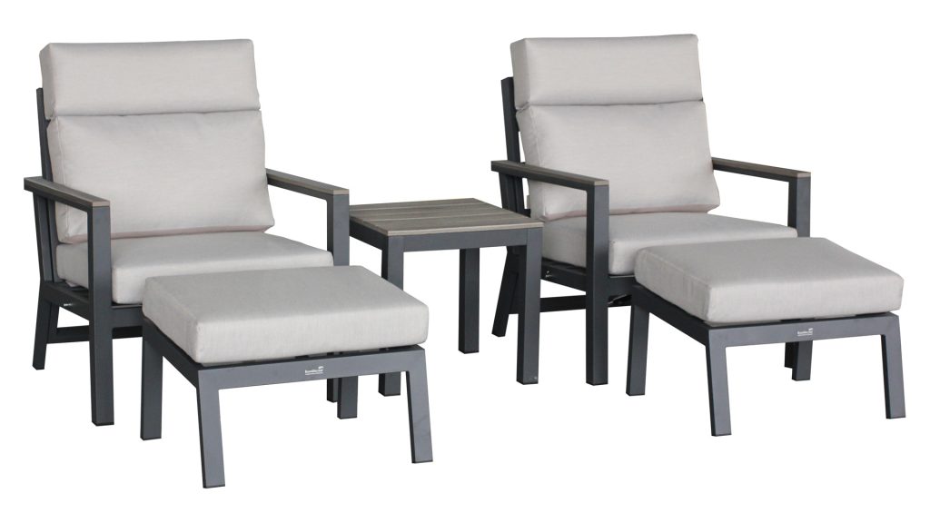 bramblecrest zurich 2 reclining sofa chairs with footstools & tree free high coffee table eco fawn AZRSCS1R studio 2