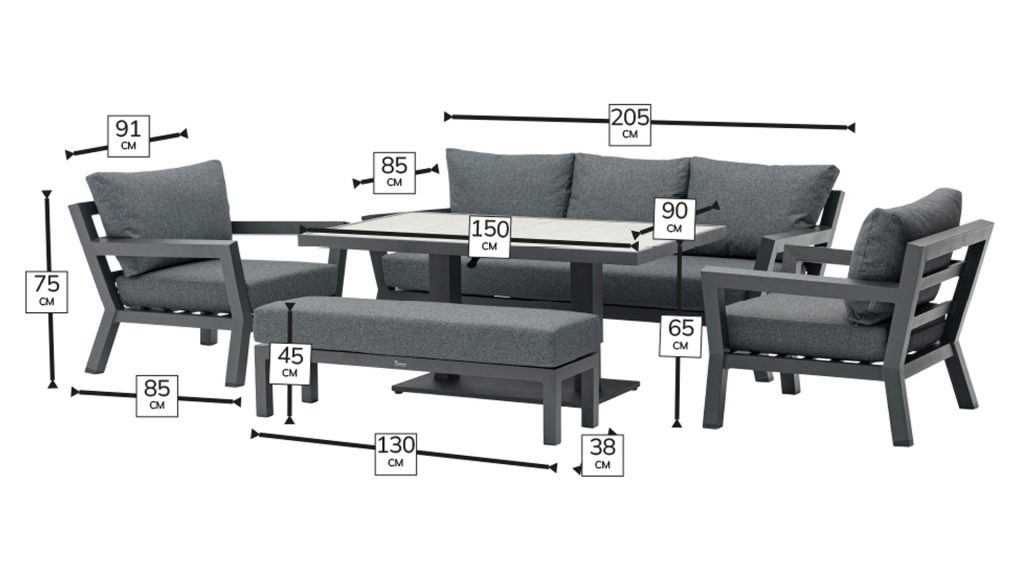 bramblecrest san marino 3 seat sofa with 2 sofa chairs rectangle piston ceramic table bench X24ASMRCDTJ2 dimensions 1