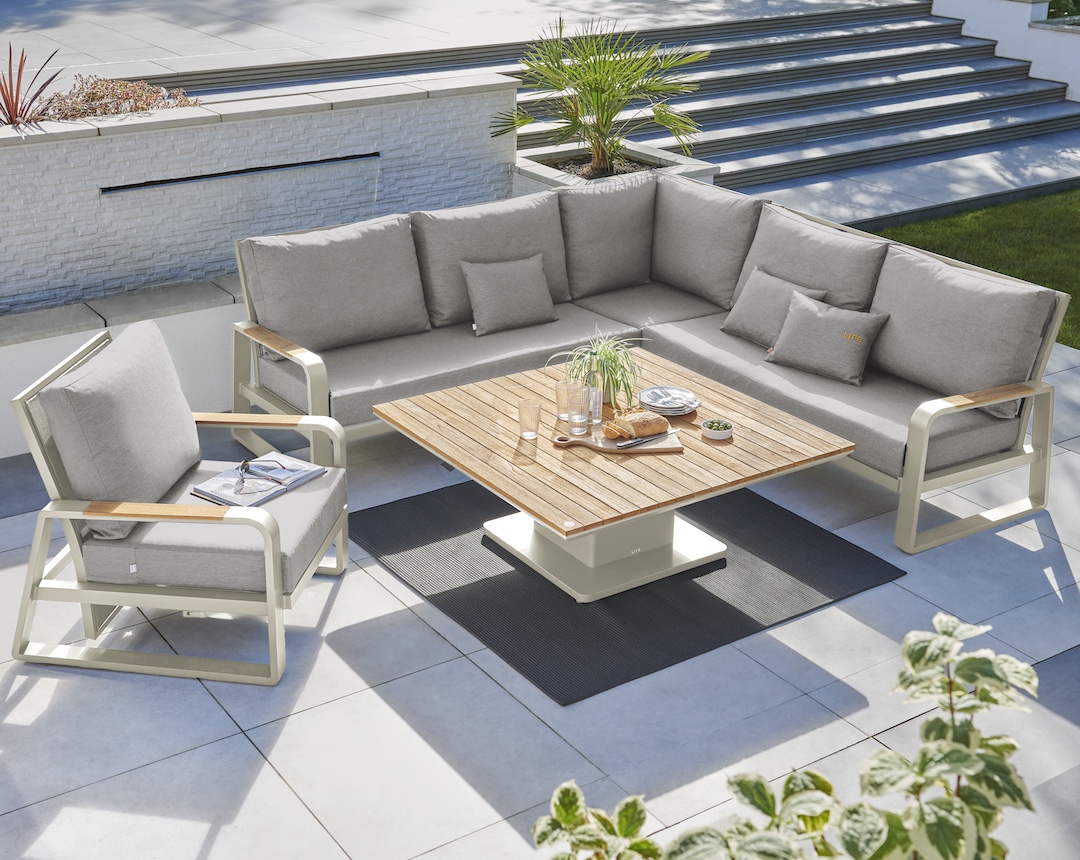 Life Outdoor Living Montana Lounge Corner Set with Armchair & Luka Adjustable Table Beige/SoltexBeige