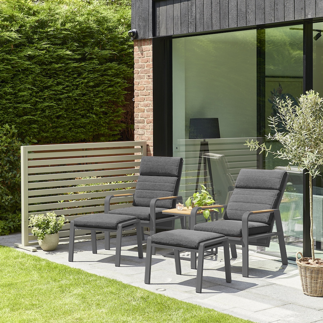 Life Outdoor Living Montana Duo Relaxer Set with Footstool & Gili Side Table - Lava & Soltex Graphite