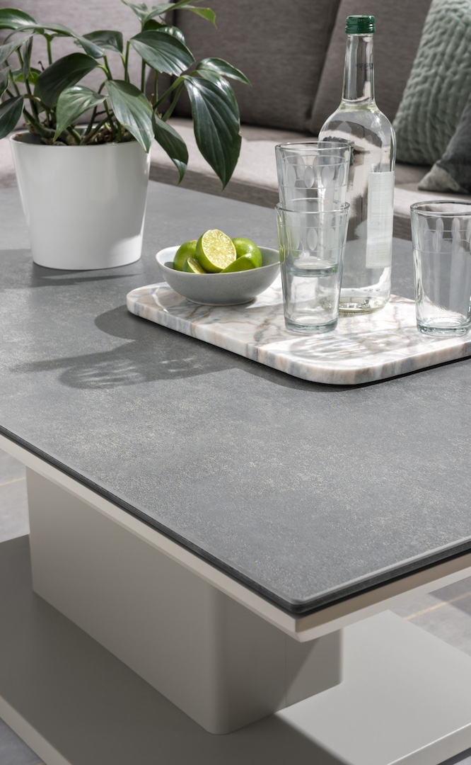 Life Outdoor Living Timber High Arm Corner Lounge Set With Armchair & Adjustable Table Beige/Soltex Beige - Image 5