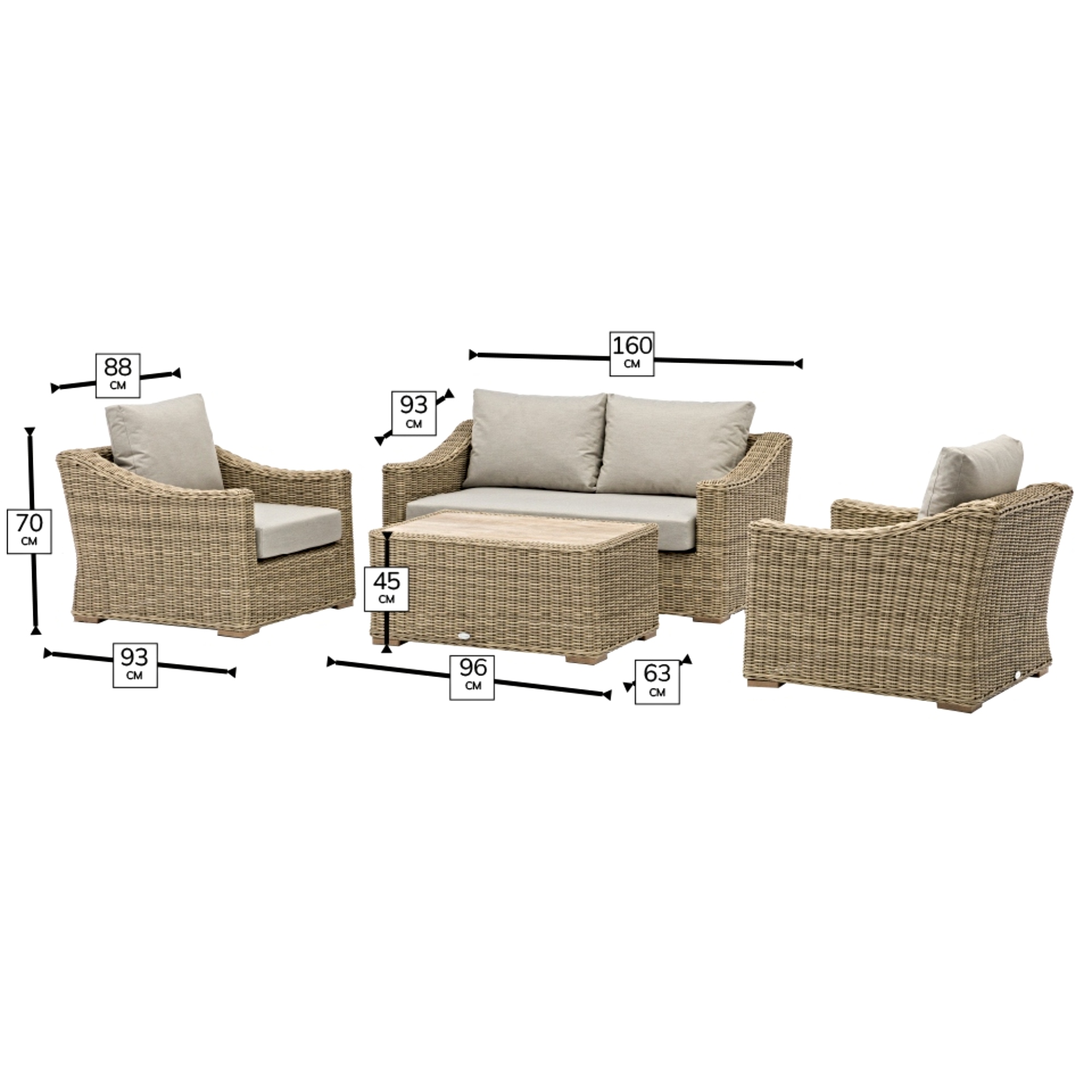Bramblecrest Fairford 2 Seat Sofa with 2 Sofa Chairs & Rectangle Coffee Table - Image 5