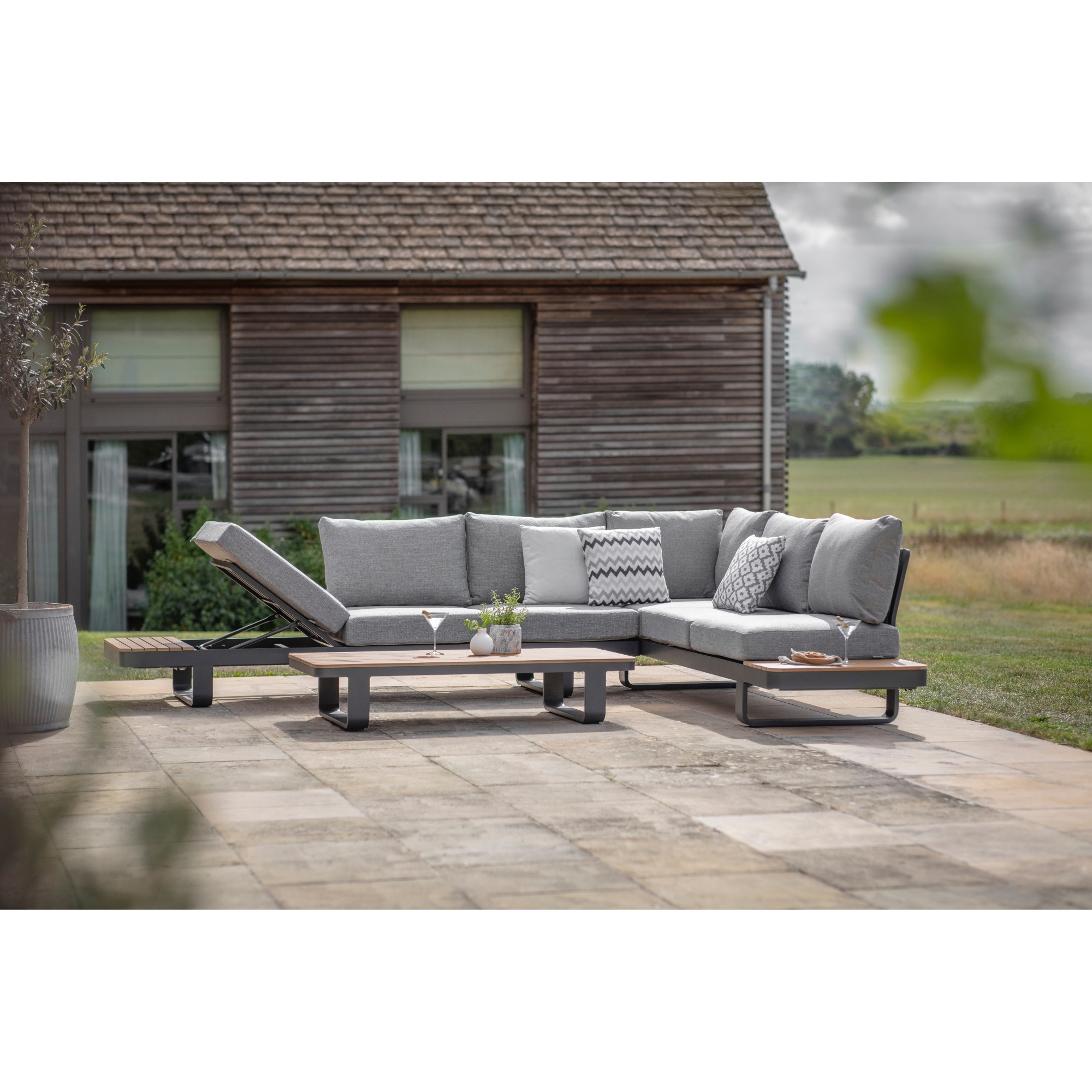 Bramblecrest Brooklyn L-Shape Sofa with Rectangle Tree-Free Piston Table, Chair & Bench - Anthracite - Image 2