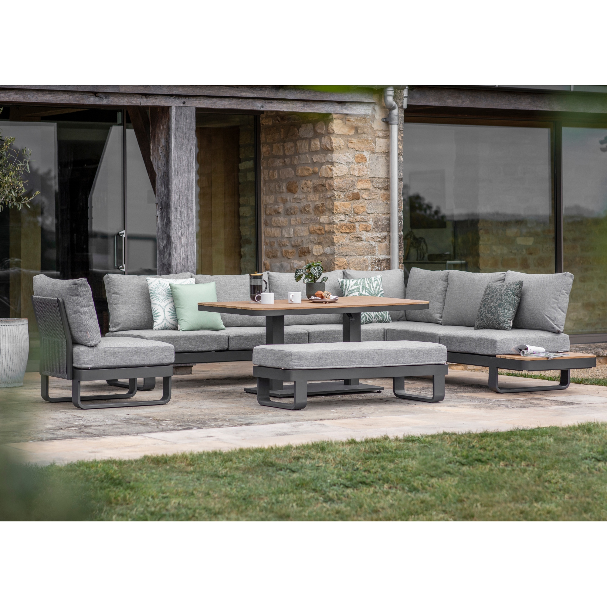 Bramblecrest Brooklyn L-Shape Sofa with Rectangle Tree-Free Piston Table, Chair & Bench - Anthracite