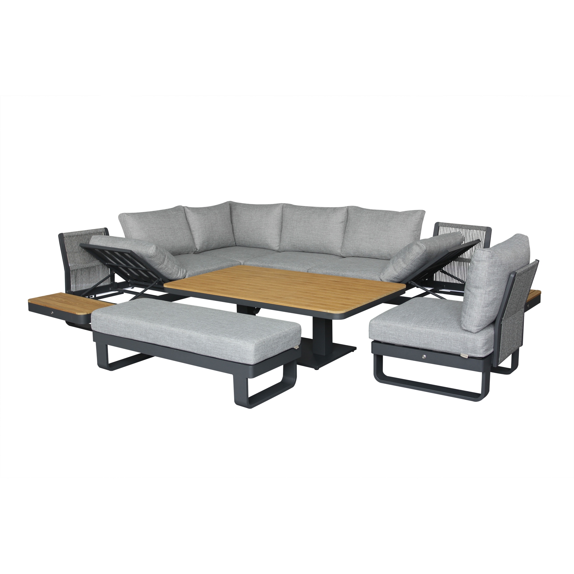 Bramblecrest Brooklyn L-Shape Sofa with Rectangle Tree-Free Piston Table, Chair & Bench - Anthracite - Image 10