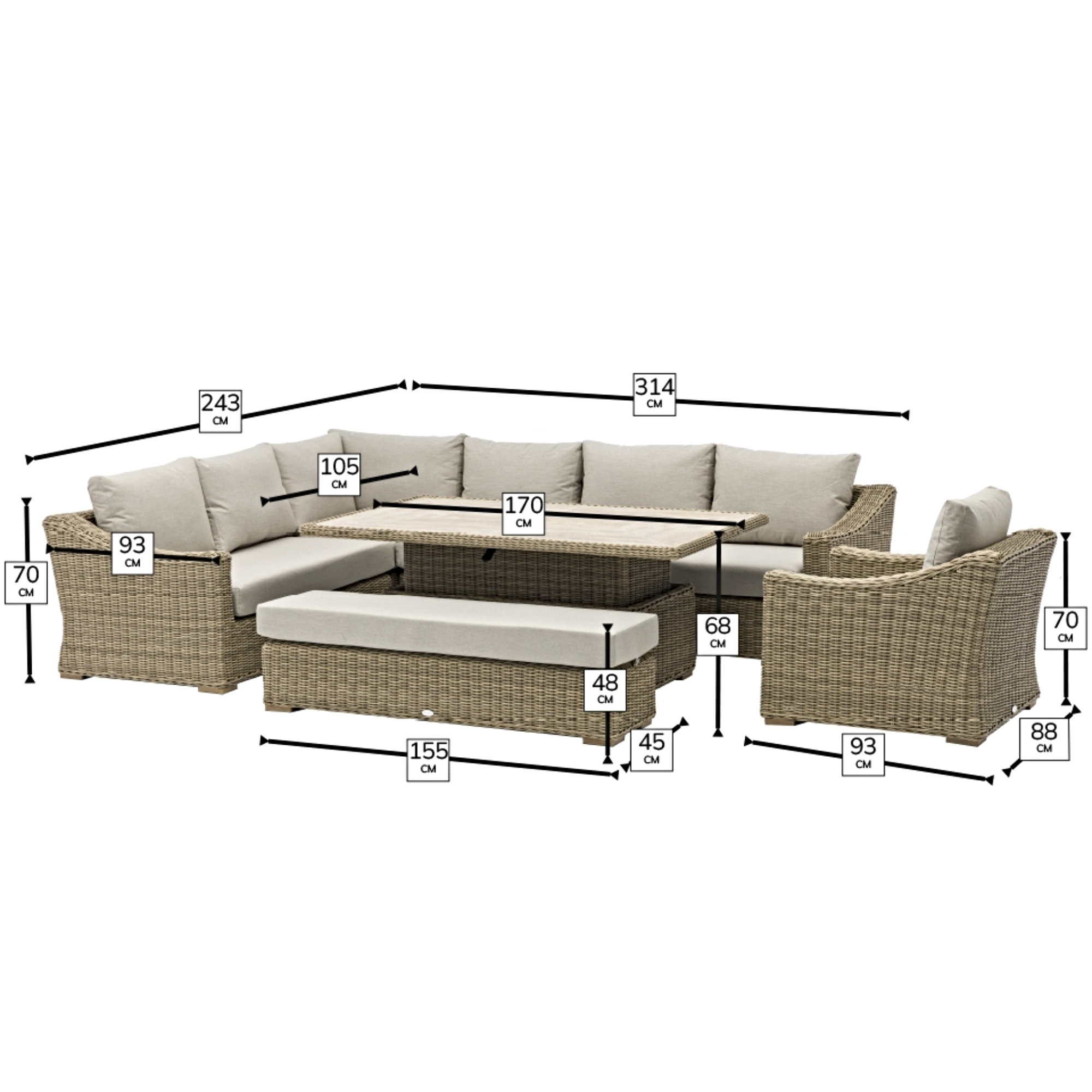 Bramblecrest Fairford L-Shape Sofa with Rectangle Piston Table Bench & Sofa Chair - Image 6